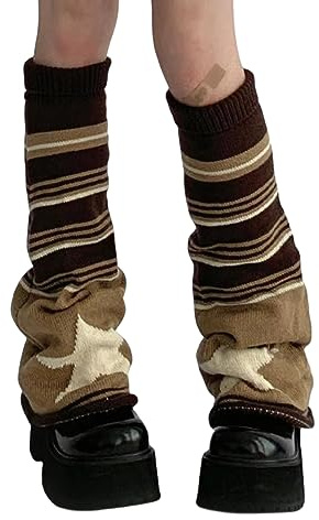 Zando Women y2k Leg Warmers for Women Girls Legwarmers Chunky Lolita Kawaii Knit Neon Socks 80s Socks Party Stockings Cute Loose High Ankle Heap Socks Neon Leg Warmers Japanese Brown Star One Size