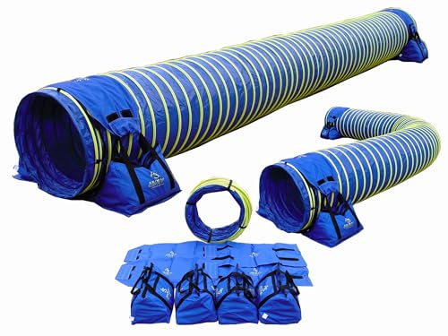 20' Heavy Duty Dog Agility Tunnel with 2 Sets of Tiedown System, Competition & Training, Multiple Colors, 2 Lengths (Blue)