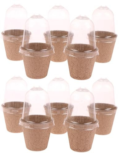 Lot de 10 pots de fleurs biodégradables avec trous d'aération transparents jetables avec couvercle pour germination des fleurs