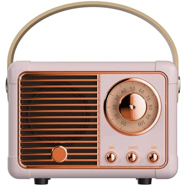 QUEQIMU Retro Bluetooth Speaker, Wireless Mini Portable Speakers Vintage Radio Support USB/TF Card/AUX, Cute Bluetooth Speaker for Kitchen Desk Bedroom Office, Birthday Gifts for Women Teenage, Pink