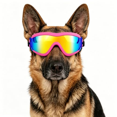 NAMSAN Large Dog Sunglasses Eye Protection, UV Protection Pet Goggles for Dogs Medium to Large Breed, Driving Glasses for Dogs Stick Head Out Car Window, Windproof Dustproof, Adjustable, Black