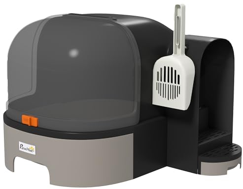 PawHut Katzentoilette, Katzenhaus, Katzenklo inklusive Schaufel, 2 Herausziehbarer Bodenwannen, Haube, Grau, 52 x 60 x 42 cm