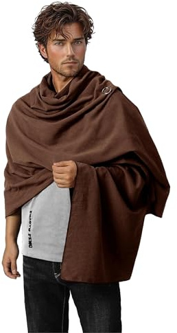 Heyigrow Shawl Scarf Vikings Cosplay Mens Medieval Neck Hooded Cape Women Retro Costume Cotton Renaissance Cloak for Party(Brown)