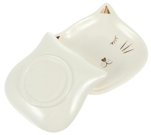 Yardenfun 2pièces Lot De Assiettes à Bijoux Céramique Motif Chat De Dessin Animé Contenant De Rangement Pour Bijoux Et Accessoires