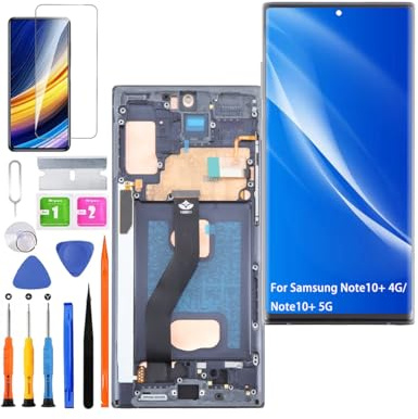 Display für Samsung Galaxy Note 10+ Plus 4G/5G LCD Bildschirm Ersatz TFT ,N975F N975U Display Bildschirm Touch Assembly Reparaturteile Kit(Schwarz mit Rahmen,Ohne Fingerabdruck,Not Curved Screen)