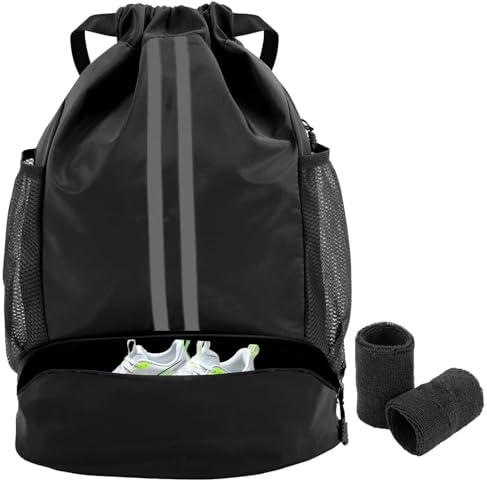 Sac à dos de sport avec cordon de serrage - Étanche - Pour football, football, sport - Grand sac à dos pour femme, homme, fille, junior - Avec bande de transpiration