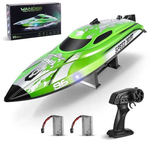 RC Boat ,2.4Ghz Remote Control Boat Outdoor Radio Controlled Watercraft with Low Battery Alarm Rechargeable Battery,Self Righting Racing Boats for Pools and Lake 25KM/H for Childrens or Adults(Green)