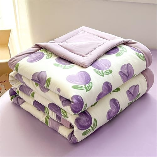 Odot Coverless Duvet 4.5 Tog for Single Double King Size, Summer Duvet No Cover Cosy and Lightweight Quilt Breathable Bedspreads Quilted Throw for Beds (Elegant purple tulip,200 * 230cm)