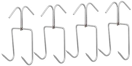 Hemobllo 4pcs Double Row Stainless Steel Hooks for BBQ Kitchen Grilled Fish and Smoker Heavy Duty Easy to Install for Barbecue Accessories