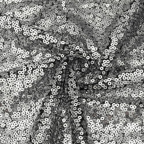 sourcing map Black Silver Sequin Fabric, by The Yard, 1 Yard Length 4.3ft Wide Sequin Velvet Fabric Shiny Sparkly Cloth for DIY Sewing, Dress, Backdrop, Tablecloth, Table Runner
