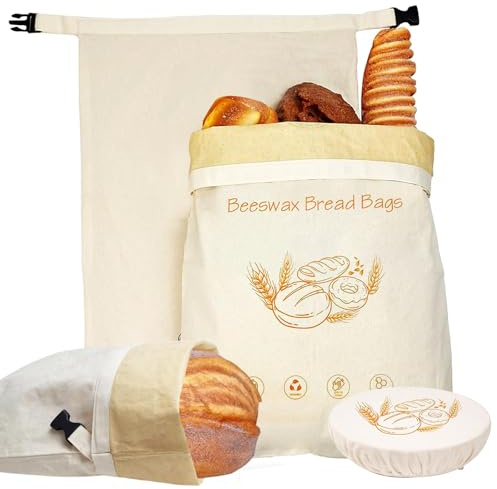 KINDLUME 2 Pezzo Portapane, Sacchetto Portapane Stoffa, Sacchetti Riutilizzabili In Cera d'Api e Cotone per Pane a Lievitazione Naturale, Pane Fresco e Conservazione Alimentare