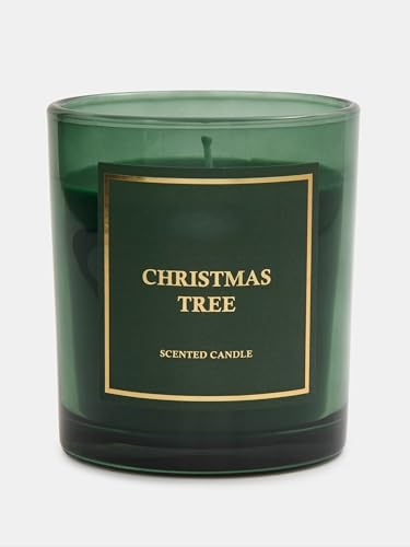 Vela aromática navideña de 200 g, aroma a bosque e invierno, cristal verde decorativo, 28 horas de combustión, idea de regalo y decoración para el hogar y Navidad