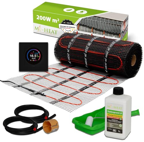 Mi-Heat Riscaldamento elettrico a pavimento, 200 W/m², 3,0 m², set – tappetino riscaldante per il bagno – per piastrelle sotto colla per piastrelle, riscaldamento elettrico, con termostato TH11 WiFi