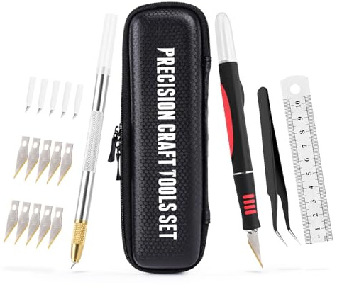 EHDIS Kit di Taglierino di Precisione, Contiene Bisturi Modellismo con Fetta Rotante A 360°, Bisturi con Lama di Titanio, Pinzette, Righello metallico, per Arte,Hobby