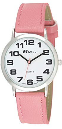 Ravel Large Case Fashion on PU Strap Women's Quartz Watch with White Dial Analogue Display and Pink Plastic Strap R0105.13.5