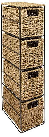 Woodluv 4 Drawer Seagrass Tower Storage Unit- Bedroom/Bathroom/Home/Office 16 x 24 x 58.5 cm