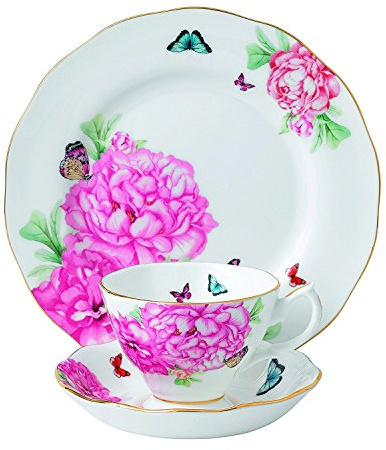 Royal Albert Miranda Kerr 40010579 Lot de 3 Tasses à thé, Soucoupe et Assiette latérale, Porcelaine, Blanc, 20 cm