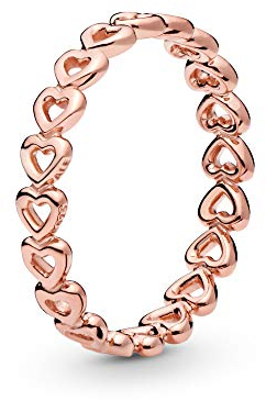 PANDORA Gereihte Herzen Ring in Roségold mit 14 Karat rosévergoldete Metalllegierung Moments Collection, Größe 56