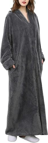 DSNOW Peignoir Femmes Polaire Peignoir de Bain Robe de Chambre Chauds pour Hiver (Gris, M)