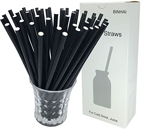 BINHAI Cannucce di Carta 100 Pezzi nero, Riciclata con imballaggio biodegradabile Bulk cannucce decorazioni per tutti i giorni, per feste, matrimoni, celebrazione, fai da te
