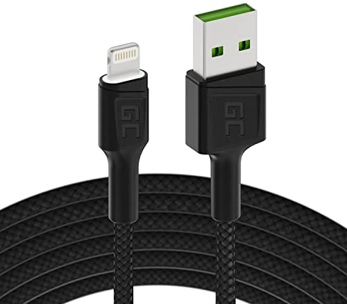 Green Cell Kabel USB-A - Lightning 2m mit LED-Beleuchtung Ladekabel Schwarz Schnellladekabel für Apple iPhone 14 13 12 11 SE Pro Max X XR XS Max 8 7 Plus 6 6S 5 5C 5S Plus | iPad Air/Pro/Mini | iPod