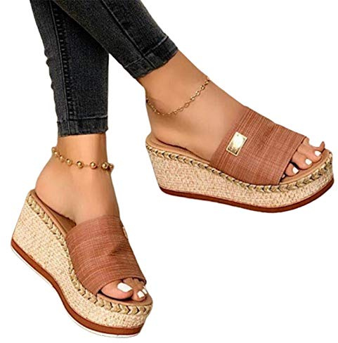 Benoon Sandalias casuales de verano para mujer, con cuña y puntera abierta, tacón alto, antideslizantes, color marrón, talla 37