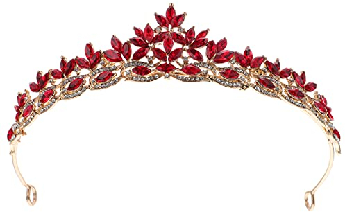 Minkissy Strass Braut Krone Hochzeit Diadem Hochzeit Braut Strass Kopfschmuck Braut Kristall Krone Stirnband Dekoration für Frauen (Rot)