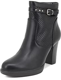 QUEEN HELENA Tronchetti Traforati Stivaletti con Tacco Bassi Zip Laterale con Plateau Donna X28-107 Nero 36