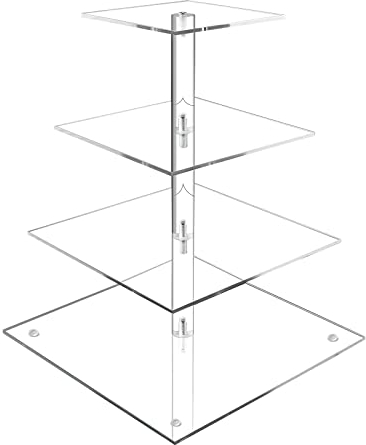 LYCN 4 Tier Acrylic Cupcake Stand, Square Cake Display Stand Clear Dessert Pastry Tower, Cupcake Stand Holder Tree for Birthday Wedding Baby Shower Party DéCor