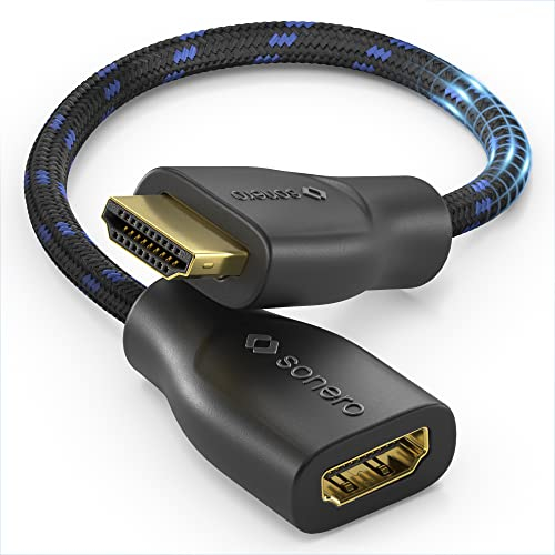 Sonero 4K HDMI Portsaver Adapter, Premium High Speed, HDMI A Stecker auf HDMI A Buchse, vergoldete Kontakte, zweifache Abschirmung, Baumwollmantel, 0,15m, (X-PHA011-0015)