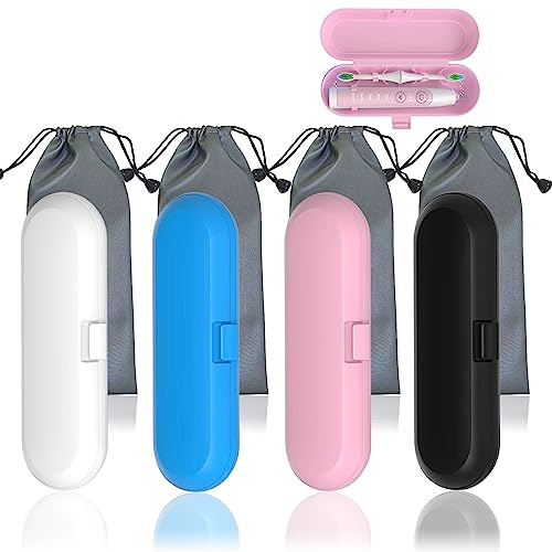 SXCCNW Elektrische Zahnbürstenbox, 4 Stück Reiseetui Elektrische Zahnbürste, Elektrische Zahnbürsten Etui für Familie Reisen Outdoor Camping Schule Schwarz Rosa Blau Weiss