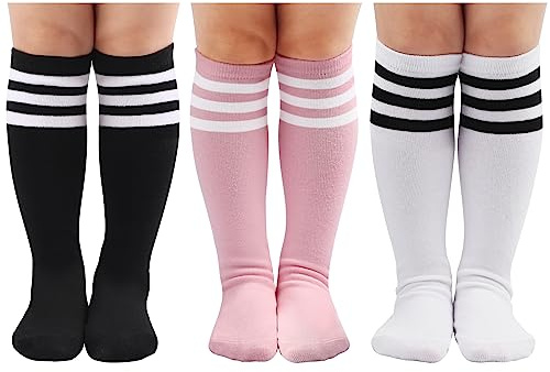 DRESHOW Niños Calcetines de Fútbol del niño a Rayas Hasta la Rodilla Calcetines de Algodón Uniforme Deportivo Largo Tubo de Calcetines para Niños Niñas
