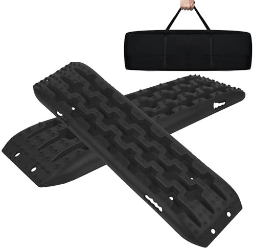 SUBTLETY Sandbleche Anfahrhilfe Traction Mats 2 Stück Kunststoff Traktionsmatte Pannenhilfe Reifenleiter für Schlamm Schnee Geländewagen Tracktionshilfe Recovery Board Offroad für PKW LKW (Schwarz)