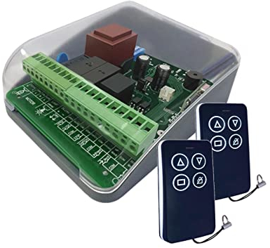 domyno Centralita universal para persiana, garaje, compuerta, motor enrollable, persiana tubular con receptor radio 433 MHz y 2 mandos a distancia