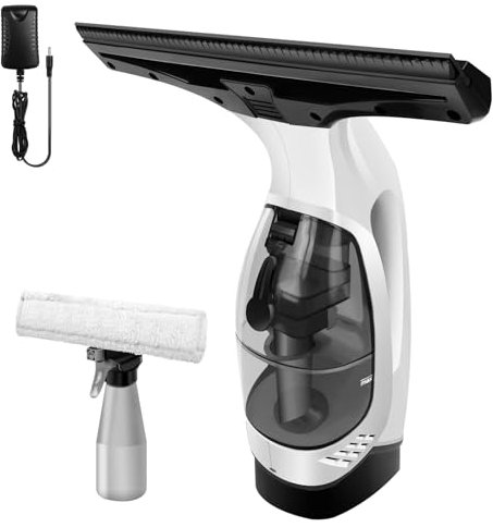 Cordless Window Vacuum Electric Window Cleaner Tool with 28cm Suction Nozzle ＆ Spray Bottle incl. Microfibre Cloth 150ml Water Tank Cordless Window Washer - White