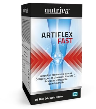 NUTRIVA Artiflex Fast, Integratore Alimentare con Collagene, Acido Jaluronico, Vitamina C, Bromelina e Boswellia, Articolazioni, Supporto Articolare e Movimento, 20 Stick Pack da 15ml al Limone