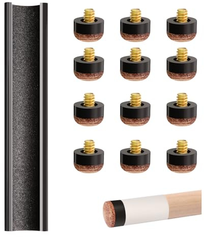 Sinsilvie 12 Pcs Screw on Pool Cue Tips,10mm Snooker Billard Cue Tips with a Shaper and Plastic Storage Box (12*hard)