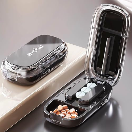 Ptyism Tglia Pillole per Pillole Multiple(Nero con Spazzola) Spezza Pastiglie丨Taglia Pastiglie,Taglia Compresse per Pillole Piccole e Pillole Grandi, Taglia le Pastiglie Facilmente, per Viaggi