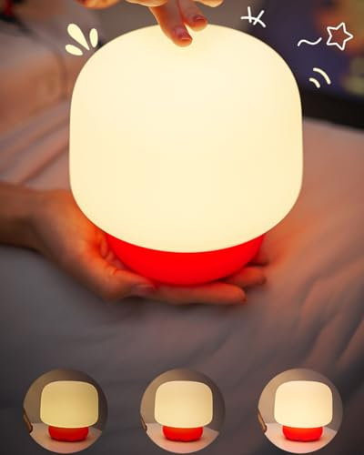Euakee Luce Notturna Bambini, Kawaii LED Silicone Carino Fungo Lampada Luce Notturna Bambino, Dimmerabile Ricaricabile Lampada Touch con 30 Minuti Timer, Regali per Ragazzi, Ragazze