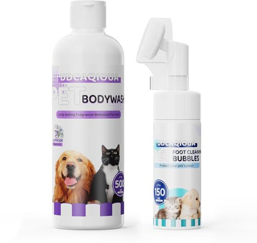 DDCAQIOUA Tier-Duschgel (mit Lavendelduft) 500ml Outdoor Pfotenreiniger Schaum 150ml, Komplett-Reinigungs- und Pflege-Set für Hunde und Katzen sowie Verschiedene Haustiere (Lavendelduft)