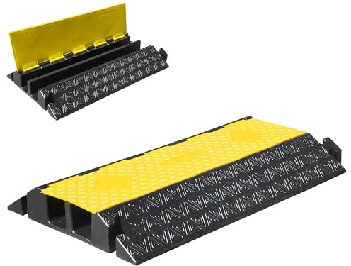 Vilnow Tapis de protection de câbles à 2 canaux - Grand - 90 x 56 x 10 cm - Protection contre les débordements - Pont de câbles - Pont de câbles d'extérieur - Pour câbles 5T - Sol en caoutchouc pour