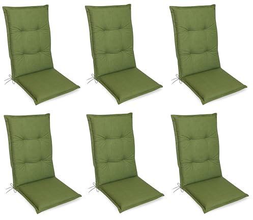 Gardissimo 6er Set Premium Hochlehner grün, Gartenstuhlauflagen 120 x 50 x 8 cm Auflagen Polsterauflagen UV-Lichtecht Stuhlauflagen Sitzauflagen
