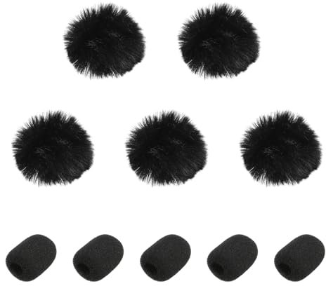 sourcing map Microphone Cover Mini Furry Windscreen Foam Mic Sponge 5mm with Black Cap for 0.5 to 1.2mm Microphone 1 Set