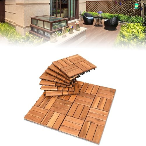 Lot de 36 dalles de terrasse en bois de balcon - 30 x 30 cm - Avec connexion à clipser - 3 m² - Pour terrasse, balcon et jardin - Couleur bois