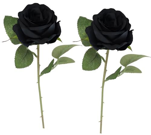 2 Pcs Artificial Roses, Black Roses, Artificial Plant, Desktop Ornament, for Wedding Home Party Office Decor, Table Centerpieces, DIY Floral Arrangements