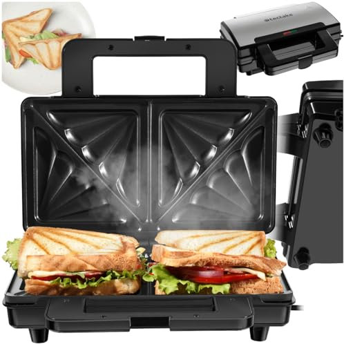 tectake® Sandwichera eléctrica antiadherente, resistente al calor, parrilla eléctrica, grill sandwichera, plancha cocina, tostadora de sándwiches, control automático, capacidad 2 unidades