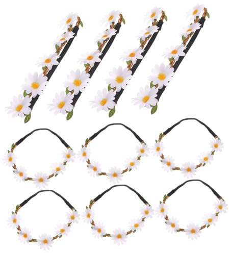 HONITANO Lot de 10 Bandeaux Marguerites Crème en Tissu Ajustables, Couronnes de Fleurs Décoratives Légères pour Femmes et Filles, Accessoires Cheveux pour Mariages Fêtes et Séances Photo