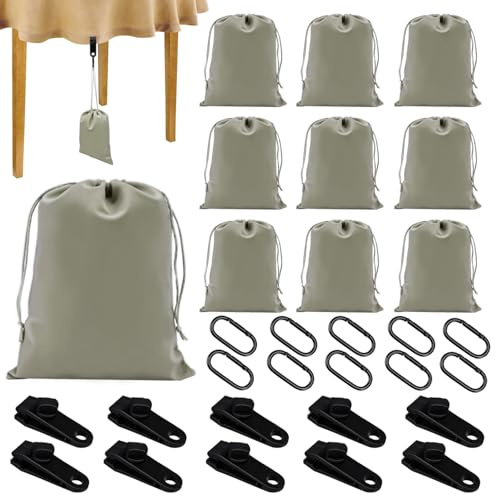 Bolsa de Peso Portátil para Cortinas de Cenador al Aire Libre Bolsas de Peso para Cortinas Exteriores 10 Peso Cortina y 10 Mosquetones 10 Clips para Pabellón Manteles Cortinas Exteriores (10, gris)