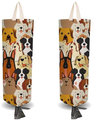 CRASPIRE 2 Soporte Bolsas Plástico Tela Diseño Perro 4 Ganchos Adhesivos Cuerda Tirar Comestibles Ajuste Libre Organizador Reutilizable Lavable Montaje En Pared Dispensador Almacenamiento Colgante
