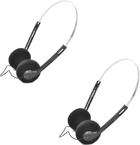 Zhhuoc 2 Pcs Retro On Ear Headphones, Wired Stereo Headphones, Lightweight Portable Headphone with Adjustable Headband, Cassette Player, Over-Ear (Black)